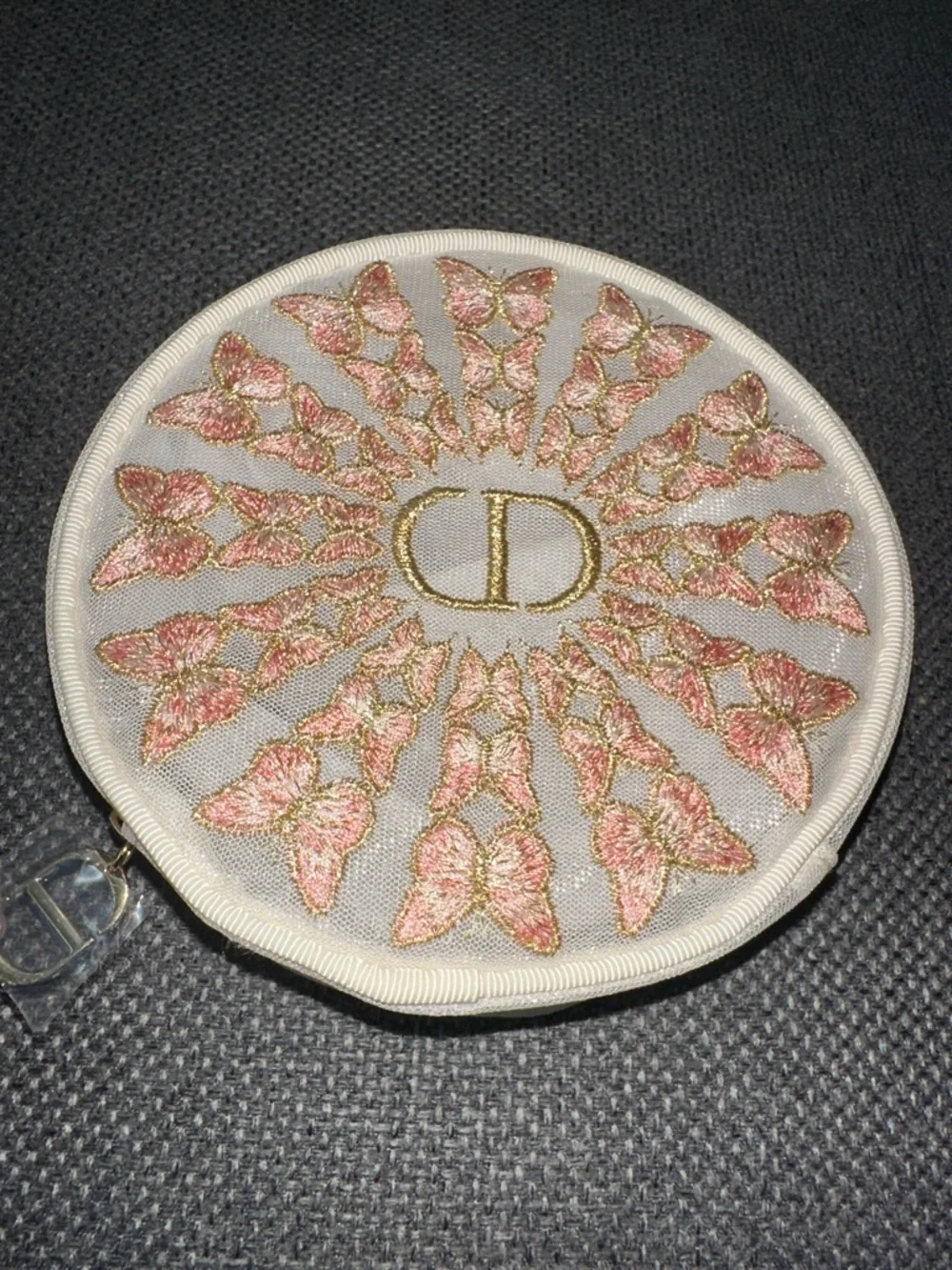 Dior Round Embroidered Butterfly Trousse Pouch in Pink and Gold - Picture 1 of 8